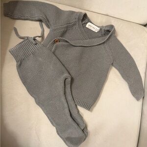 Gray Knit Baby Sweater and Pants Set